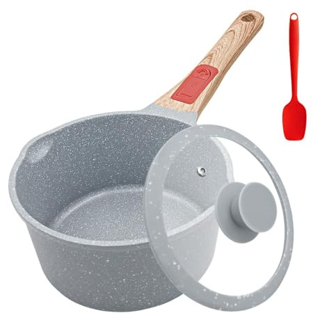 AIKENBBKK 1.5 Quart Ceramic Nonstick Saucepan with Lid, Small Sauce Pot with Pour Spouts for Multipurpose Use, milk Pan with Detachable Handle, Oven Safe, Blue