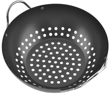 Housoutil Cestello per Grigliare Verdure Antiaderente Fori Grandi Wok Professionale Resistente All’Usura Doppia Impugnatura Vassoio di Scolo Comodo per Barbecue in Giardino e Uso Esterno