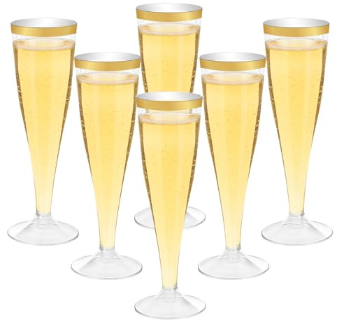 Mispudin Fute Plastica 30 Pezzi, 130ml Bicchieri Champagne con Bordo Dorato, Riutilizzabile Calici Spumante Eleganti, Bicchieri da Prosecco Vino per Matrimoni, Compleanni, Feste, Natalizi