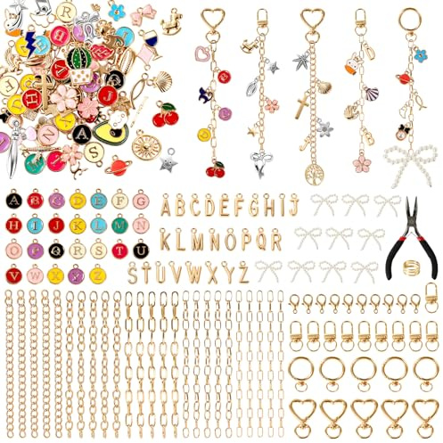 MWOOT 336 Stück Schlüsselanhänger Bastelset, Schlüsselanhänger Set DIY, Taschenanhänger Set mit Anhänger, Springring, Krabbenclip, Zange für Bastelarbeiten und Schmuckherstellung
