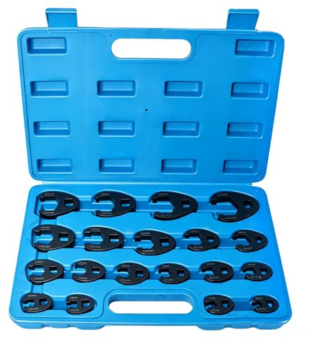 TINMAGI 19 Pcs Juego de Llaves, Llaves de Pata de Gallo de Acero CR-MO, Métricas de 8 a 32 mm, Juego de Llaves Combinadas Crowfoot 1/2 y 3/8 Accionamiento, Llave para Tuercas Abocinadas