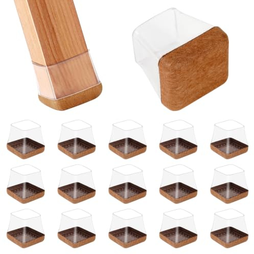 16 feltrini per sedia in silicone con feltro, protezione rettangolare per piedi, in legno duro e piastrelle, adatti per 30-38 mm