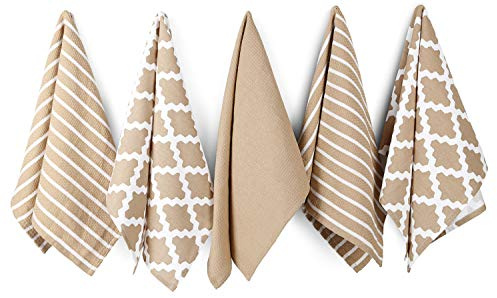 Penguin Home® Coton Torchon 5-Pièce Set, 65 cm Longueur x 45 cm Largeur, Beige