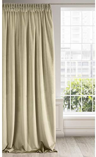 Eurofirany RIA Blickdicht Samtvorhang mit Kräuselband -1 Stk. Einfarbig Thermogardine, Verdunklungsgardine, Wohnzimmer, Schlafzimmer, Lounge, 290 g/m2, 140x270 cm, Beige