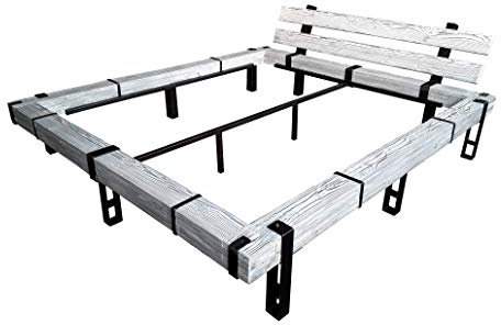 CHYRKA® Massivholzbett Balkenbett Bett Doppelbett Massivholz LEMBERG Loft Vintage Industrie Rustikal Design Handmade Holz Metall (Weiss, 140 x 200 cm)