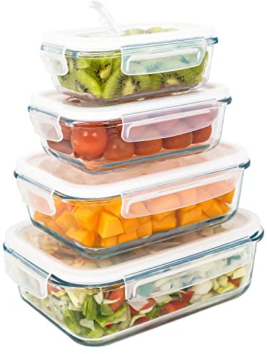 LG Luxury & Grace Boîtes Alimentaires en Verre (0,36+0,60+1+1,50 L). Récipient Hermétique avec Valve de Vapeur. Boîtes de Conservation pour Micro-Ondes, Four, Lave-Vaisselle et Congélateur. Sans BPA.