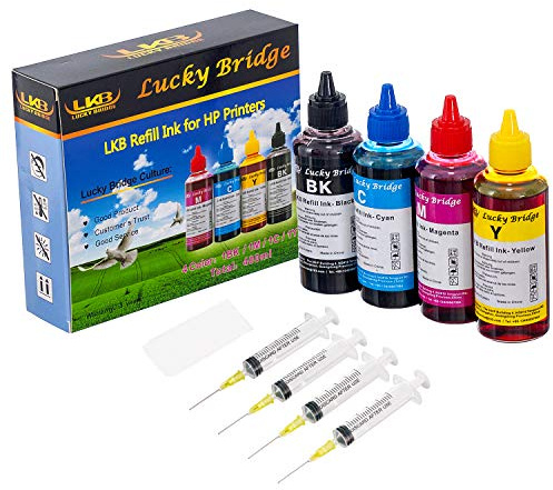 LKB Refill Ink Kit 4x100 ml für HP 950 951 60 61 952 902 901 61 60 62 63 21 22 920 940 934 564 932 933 711 970 971 92 94 95 96 97 Kartusche oder CIS CISS System 4 Farbset (400 ml) -DE