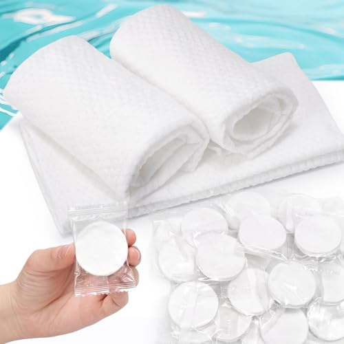 Kare & Kind 10-pack komprimerade handdukar - mjuk bomull tablett tvättlappar för resor, sport, camping, hem, salong, hotell - kemikaliefria oparfymerade handdukar - används för ansikte och kropp