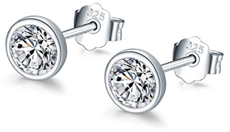 Shuxin Silber Damen Ohrstecker Ohrringe, 925 Sterling Silber Zirkonia Ohrstecker Ohrringe, Unisex Klein Schlafen Knorpel Ohrstecker mit 5A Zirkonia, Silber/Gold/Rosegold, Größe in 3, 4, 5, 6mm