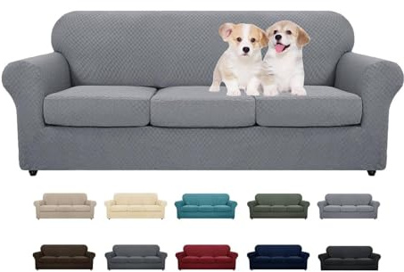 MAXIJIN 4 Piezas más Nuevas Fundas de sofá para 3 plazas elástico Antideslizante Funda de sofá para Perros elástico Jacquard Protector de Muebles Fundas de sofá (3 plazas, Gris Claro)