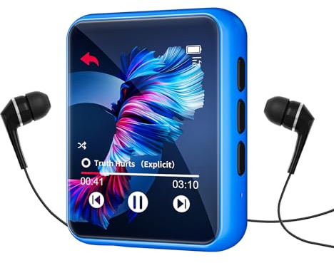 MP3 Player with Bluetooth 5.0 Portable HiFi Lossless Sound MP3 Music Player and FM Radio Recorder E-Book 2.4 inch Screen Maximum Support 128GB（Blue）