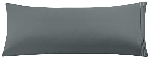 PiccoCasa Bolster Pillow Case Embroidery Brushed Microfiber Body Pillow Cover Case Envelop Closure Soft & Breathable for Long Pillow Dark Grey 20x48 (4ft)