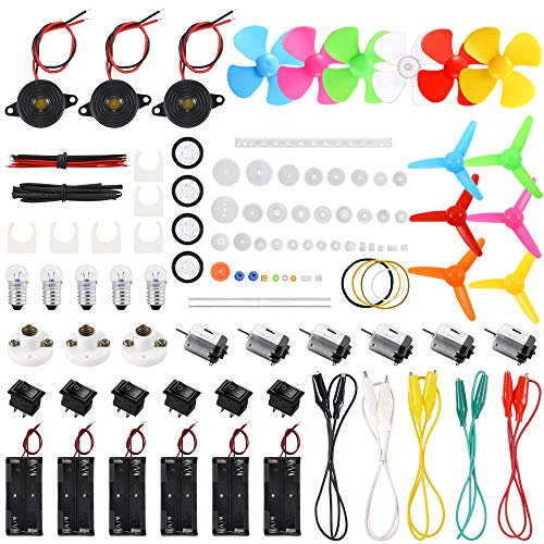 Sntieecr 6 set 131 pezzi kit motori DC, kit esperimento scientifico mini motore elettrico 1.5-3V 15000RPM con 66 lampadine PCS, istruzione, per progetto di ingegneria STEM fai da te per bambini