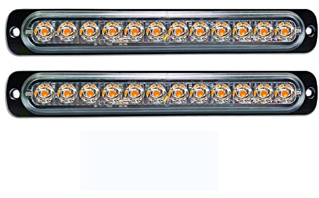 PICAA 2 Stück Ultra Thin 19 cm 12 LED Notleuchten Amber Gelb Hazard Blinkende Stroboskoplicht Universal für 12-24V Auto LKW Anhänger Camper Motorrad Van