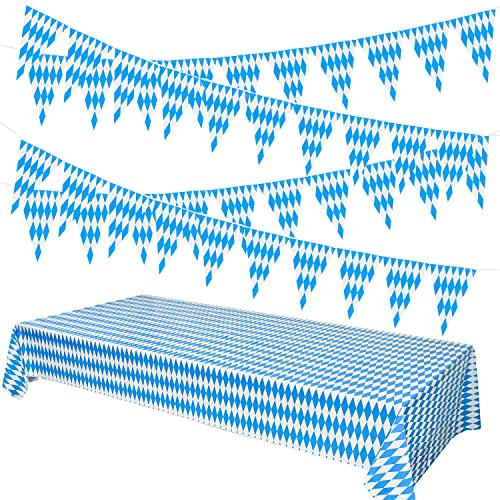 XNHIU Oktoberfest Party Supplies - Bavarian Decoration with Bunting Pennant Banner, Garland & Tablecloth
