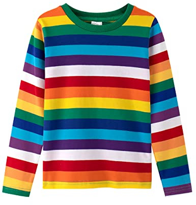 Spring&Gege Camiseta de manga larga con cuello redondo a rayas de algodón para niños, 13-14 años