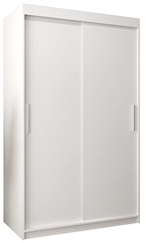 ABIKSMEBLE Tokyo 120 Armoire à deux portes coulissantes pour chambre à coucher - Armoire moderne avec tringle à vêtements et étagères - 120 x 200 x 62 cm (LxHxP) - Blanc mat