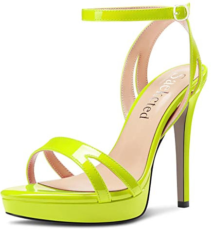 Saekcted Mujer Aguja Alto High Plataforma Heel Abierta Punta Sandalias Correa Tobillo Cierre con Hebilla Casual Cute Zapatos Verde Lima 35 EU