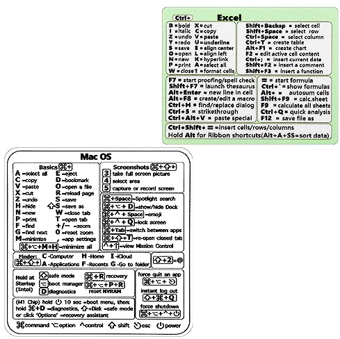 2 Stück Shortcut Sticker Mac, Mac OS Excel Shortcuts-Aufkleber Tastatur-Shortcut-Aufkleber Windows Selbstklebend Shortcut-Aufkleber Vinyl Kompatibel mit MacBook 13-16 Zoll