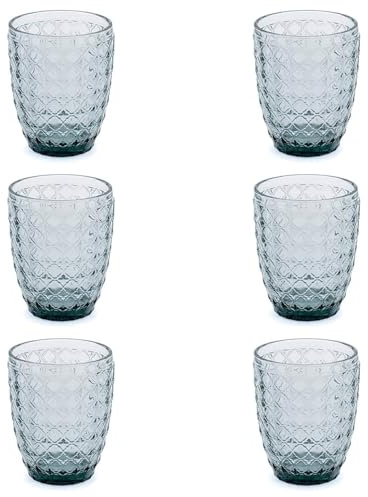 Evviva Bicchieri Acqua Vetro, Set da 6, Bicchieri in Vetro Colorati, Moderni, Particolari, Capacità 350 ml, Lavabili in Lavastoviglie. Colore: Fumè