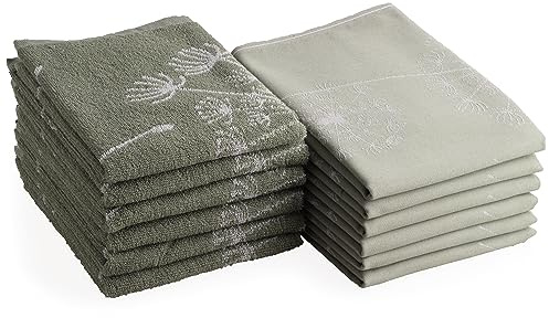 DoubleDry 12er Set Geschirrtücher und Küchtentücher Set - 100% Baumwolle - 6X 50x70cm und 6X 50x50cm - Oeko-Tex Zertifiziert (Pusteblume, Grün)