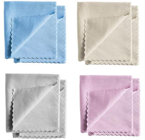 WanderGo 12 Pack Window Cleaning Cloths, 30x40cm Reusable Microfiber Glass Cleaning Cloths, Water-Absorbing Fish Scale Polishing Cloth for Kitchen, Bathroom, Father's Day