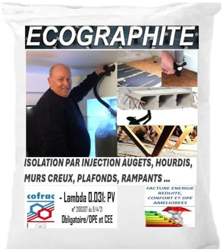 ECOGRAPHITE Isolation Plancher et Sols et tous vide d'air - 40 m2 en 10 cm epaisseur pour R≥ 3 (4 m3) - Isolant Thermique et Acoustique Écoresponsable - Format Billes - Fabriqué en France - 4000 L