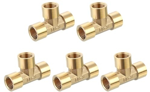 QUARKZMAN Raccordo a T in Ottone, 1/4 x 1/4 x 1/4 NPT 3 Vie T-Connector per Trasporto Gas, 5pz