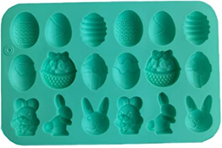 Easter Molds Easter Silicone Chocolate Moulds 18 Cavity Egg, Bunny, Rabbit Head, Basket Shapes Molds for DIY Chocolate Candy Jelly Easter Egg Silicone Mould
