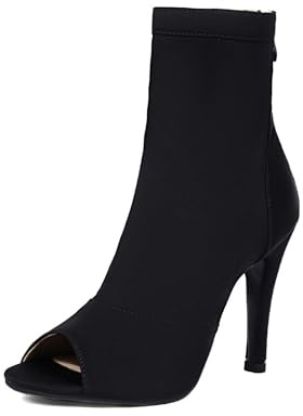 Uonpie Dam Salsa Jazz Latin Toe Dansskor med öppen tå ankelstövlar med klack 10 cm, Svart, 41 EU