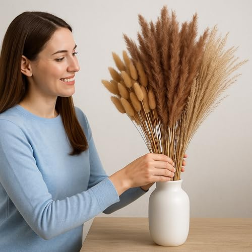 LA MAISON BOISÉE 100 Herbes de Pampa Séchées 50cm Naturelles, Bouquet Fleurs Séchées Bohème avec Bunny Tail et Roseau, Décoration Maison Salon Chambre Mariage Vase