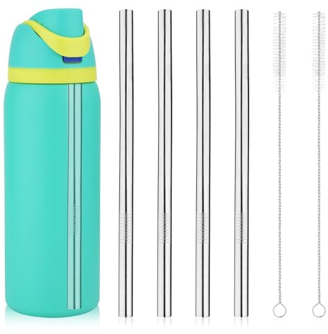 4 Stück Metall-Strohhalme als Ersatz für die Owala-Wasserflasche 40 oz, mit 2 Strohhalmbürsten Wiederverwendbare Edelstahl-Strohhalme Kompatibel mit der Owala-Wasserflasche 40 oz