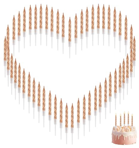 Lot de 60 bougies d'anniversaire spirales, sans fumée, métalliques, supports inclus, idéales pour la décoration de gâteaux, 7,5 cm, doré champagne
