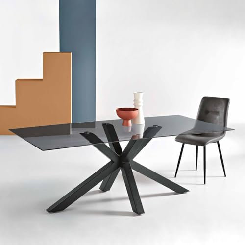 Liberoshopping Mesa de comedor con tablero de cristal Fum base de metal 180x90 cm DANTE