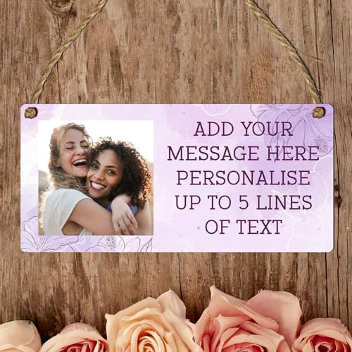 Personalised Photo & Message Customisable Plaque – Add Up to 5 Lines of Text Perfect for Birthdays, Anniversaries, Memorials (Lilac Floral, Mdf Wood Indoor Use Only)