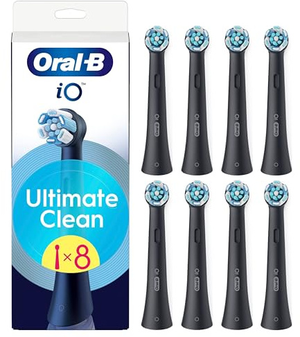 Oral-B iO Ultimate Clean tandborsthuvuden, Svart, 8 st, Original Runda Borsthuvuden, Med CrissCross-borststrån För Avancerad Djuprengöring Och Plackborttagning (Packaging may vary)