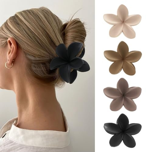 ZOUIQSS 4 Stück Blumen-Haarklammern, Hawaii-Haarklammern mit rutschfestem Clip, Haarstyling-Zubehör für Frauen und Mädchen, 8 cm starker Halt, große Haarklammern für dickes Haar(Style 3)