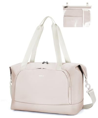 ECOHUB 30L Faltbare Reisetasche Handgepäck, Untersitz Handgepäck Tasche für Flugzeug, Easyjet handgepäck 45x36x20 Mit Abnehmbar Nass-Tasche, Recyceltes PET Weekender Damen, Patent Anhängig(Beige)