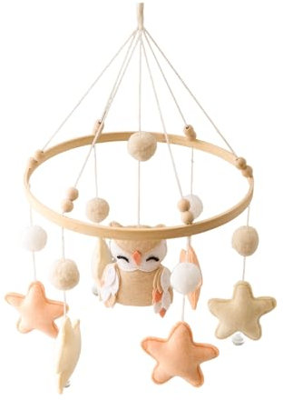 Tiere Baby Mobile aus Filz, Mobile Babybett Mobile Wickeltisch mit Safari Eule, Hängende Bettglocke Baby Windspiel für Babyzimmer Dekoration, Geschenk für Baby Jungen und Mädchen (Beige)