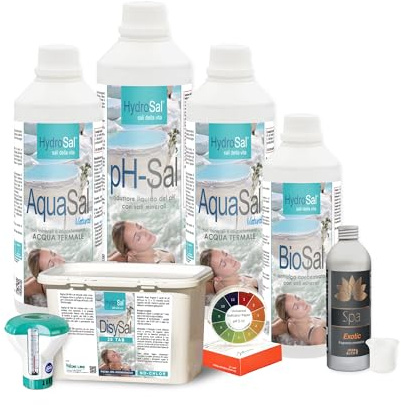 Metacril HydroSal Kit Spa Natural 4,5 kg + Fragranza Exotic Spa 250 ml | Set Prodotti con Acqua Termale e Trattamento a base di Ossigeno Attivo, Senza Cloro, per Piscina e Spa Idromassaggio
