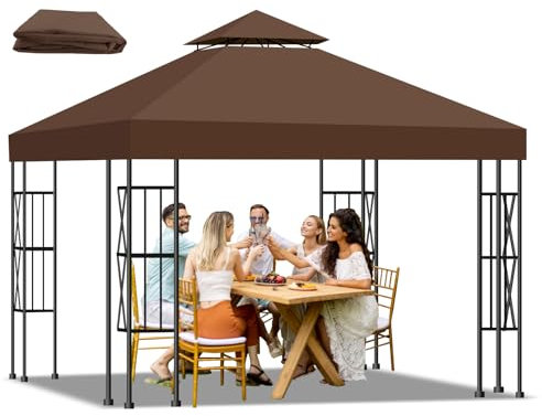 Inoamity Toit de Rechange 3x3m pour Pavillon de Jardin, Imperméable & Anti-UV Housse de Remplacement à Double Couche avec Ventilation, Couverture Amovible pour Jardin, Terrasse, Camping et Plage, Brun