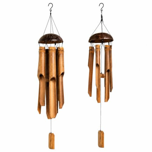 Tokoindah Bambus Windspiel Set 90 + 100 cm aus Bali | 2 handgefertigte Klangspiele aus Naturbambus & Kokosnuss | Wetterfeste hängende Windspiele für draußen, Garten, Balkon & Terrasse