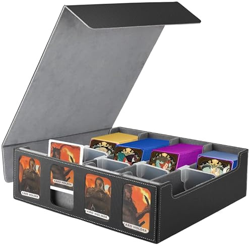 KIMIGO 2400+ Caja Para Cartas Mtg con Ventana,Caja Para Barajas,con 28 Separadores Y 8 Clips De Cierre,Cierre Magnético,para Cartas Magic Commander Tcg – Negro