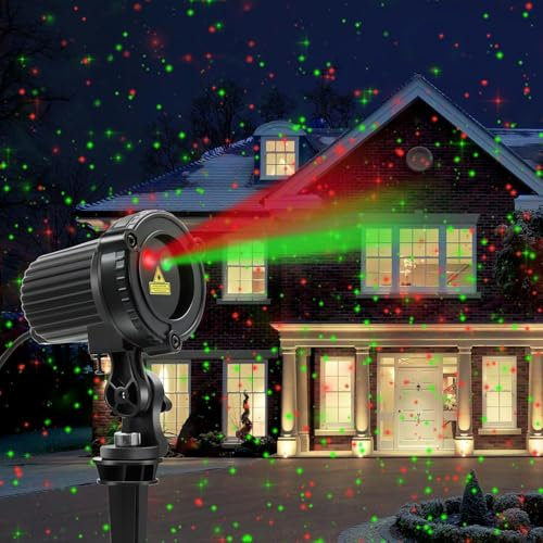 Projecteur Laser de Noël d'Extérieur, Lumières Rouge et Verte, IP65 Étanche, Décoration Jardin et Maison (Ancien)