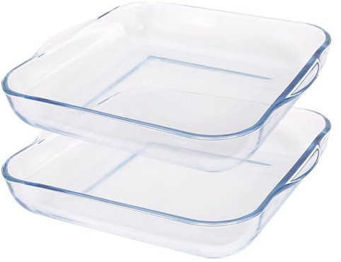 Argon Tableware Square Glass Oven Dishes - 30cm x 27.5cm - 2x Large Deep Baking Casserole Lasagne Roasting Roaster Cooking Tray Bowl | Microwave Safe, Freezer Safe