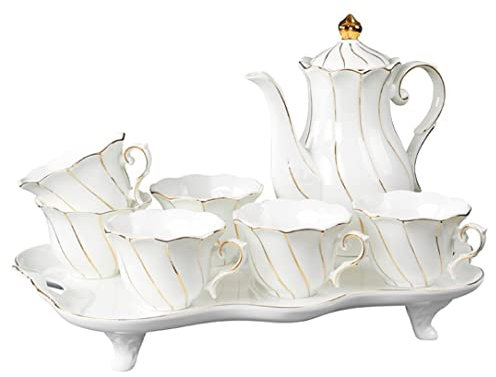 Servizi da Tavola Servizi da tè Servizio da tè 8 Pezzi Set da tè E caffè in Porcellana Smaltata con Finiture in Oro Set con 6 Tazze E Vassoio per Teiera tè Pomeridiano