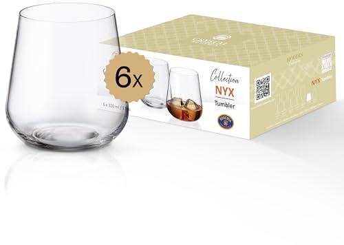 Crystal Bohemia Whiskygläser - 6er Set, je 320 ml, spülmaschinenfest & robust - Vielseitige Tumbler aus Kristallglas für Whisky, Cocktails & Wasser - Ideal für Hausbar, Alltag & als Geschenk