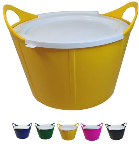 netproshop Vielseitige Flexischale 17 Liter mit Griffen mit weißem Deckel - robust & flexibel für Stall, Haushalt usw., Farbe:Gelb