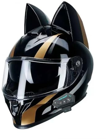 ZLHYQA Integrierter Motorradhelm mit Katzenohren, Integralhelm für Erwachsene, Herren und Damen, mit Antibeschlag-Doppelvisier für Cruiser, Scooter, Chopper, ATV, Moped, ECE-geprüft