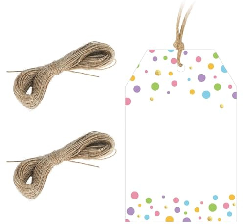 RUISPEED Geschenkanhänger mit Bunte Tupfen 100 Stück Farbenfrohe Papieranhänger mit Schnur zum Beschriften für Hochzeit Geburtstag Weihnachten Baby Shower Geschenkbeutel Etiketten